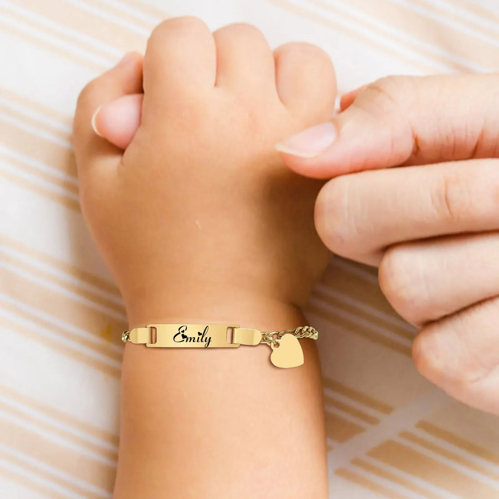 Persoanlized Custom Name Heart Bracelet,Stainless Steel Figaro Chain Link Adjustable,Engraved Gift for Boy Girl Vera Lux