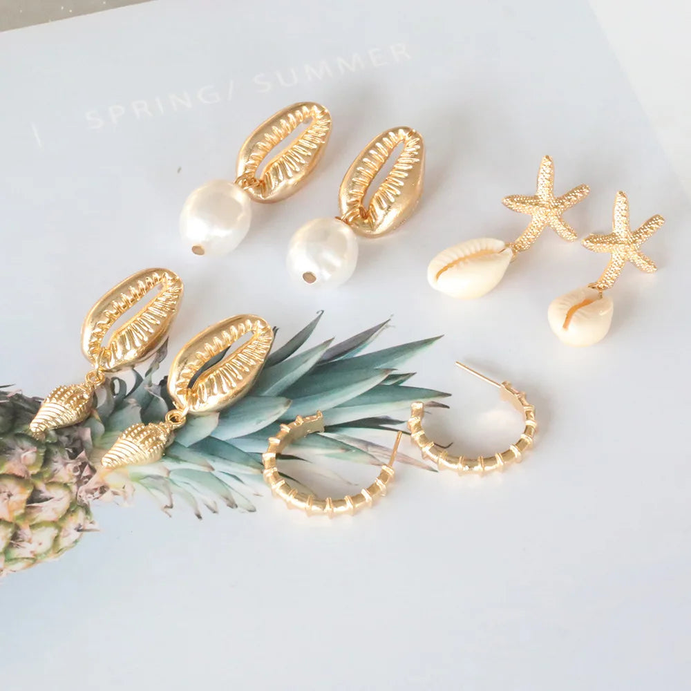 Bohemia Shell Starfish Dangle Earring set For Women Summer Beach Pearl Conch Drop Geometric Earring Girls Fashion Jewelry Vera Lux
