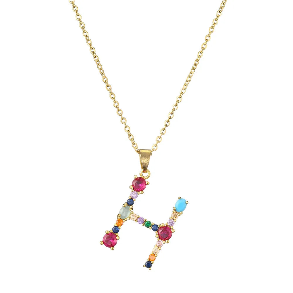 2024 New Hot Colourful Crystal AAA CZ 26 Capital Letters Pendant Necklace For Women Girl Gold Color Copper Initial Name Jewelry Vera Lux