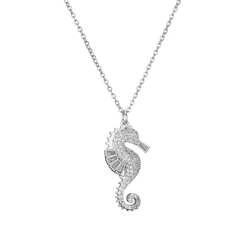 NEWBUY High Quality Copper Seahorse Pendant Necklace For Elegant Women Clear Cubic Zirconia Inlay Female Party Jewelry 4 Colors Vera Lux