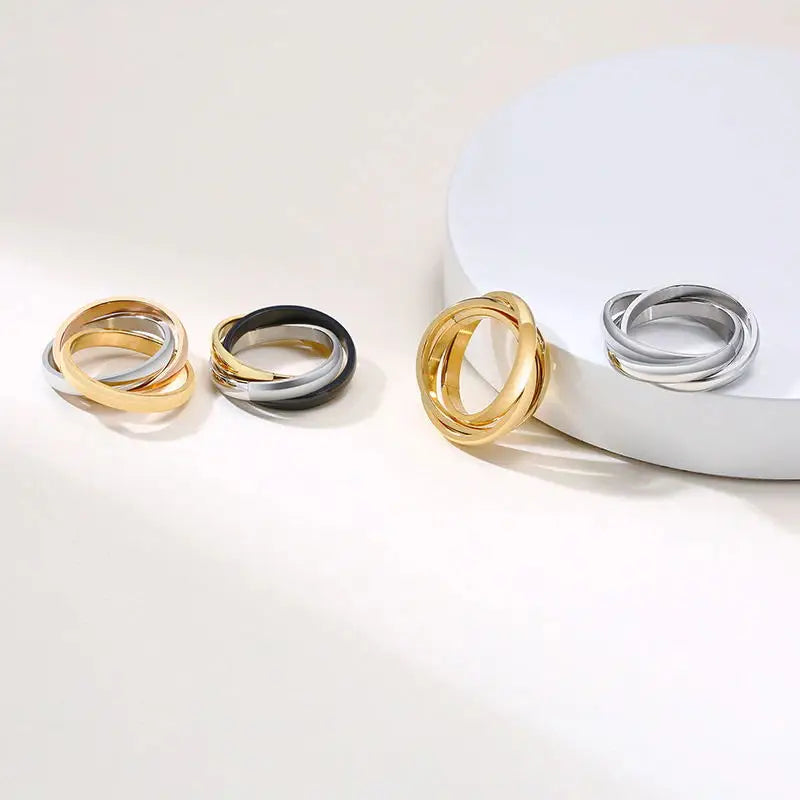 Charm Women Rings Triple Interlocked Rolling Ring Stainless Steel Gold Color Christmas Jewelry Vera Lux