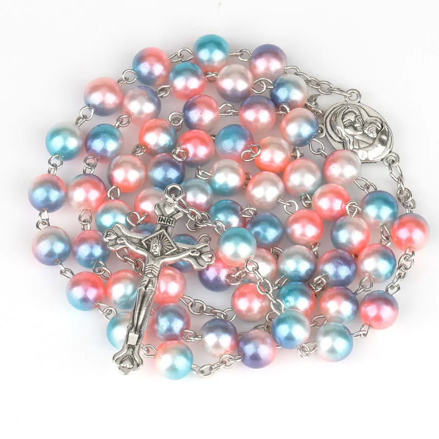 12 colors Religion Rosary necklace For Women Christian Virgin Mary Jesus Cross pendant Long beads chains Fashion Jewelry Gift Vera Lux