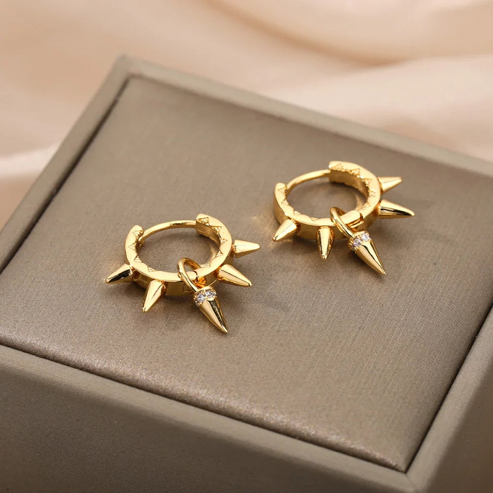 Punk Spike Rivet  Stainless Steel Earrings For Women Gold Color Earring Gothic Christmas Party Jewelry Gift Bijoux Femme Vera Lux
