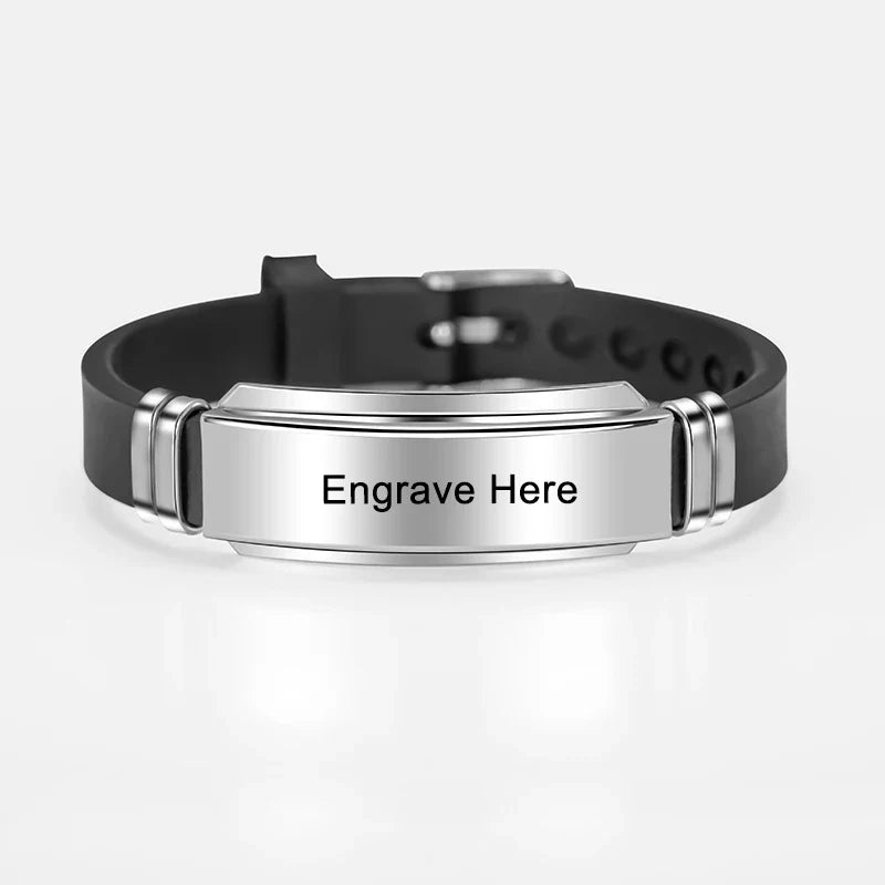 Personalized Engraved Name Letter Logo Bracelet Stainless Steel Silicone Bracelets Bangles For Men Women Custom Jewelry Vera Lux