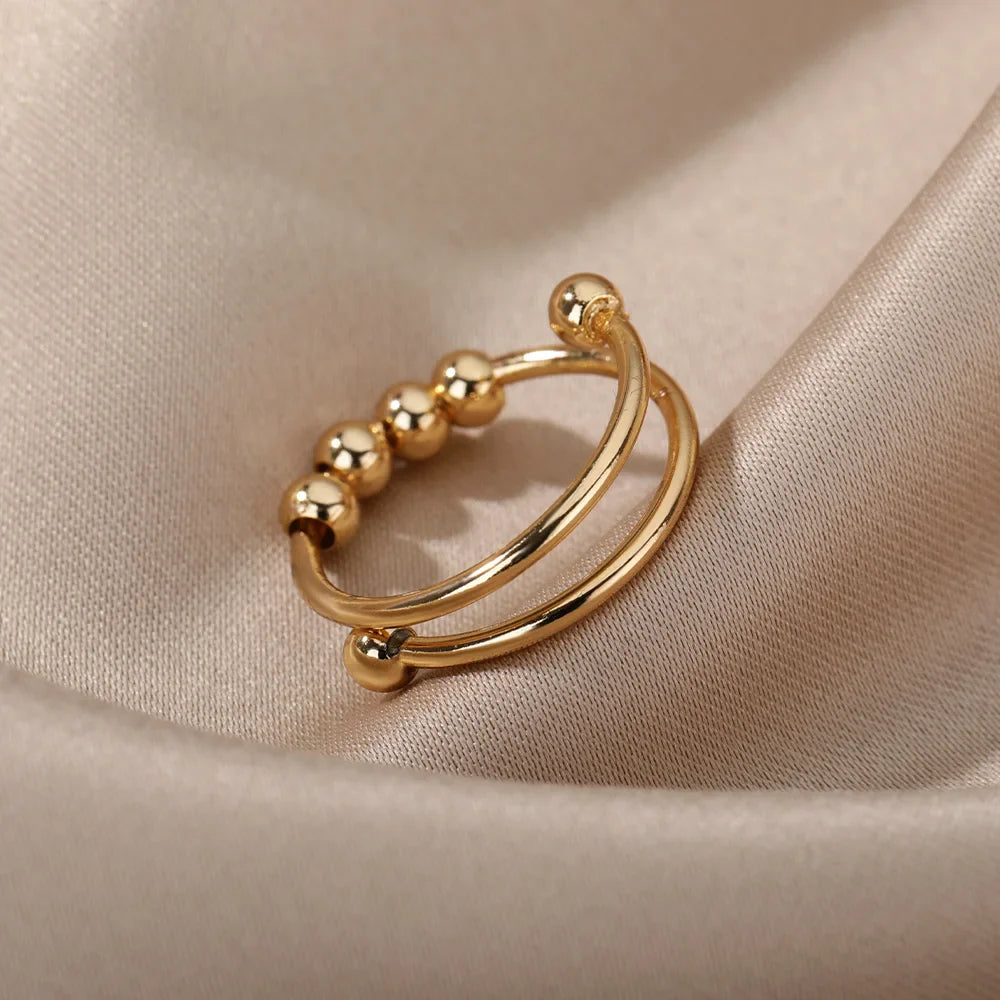 Vintage Beads Rings Finger for Women Rotate Freely Anti Stress Anxiety Single Ring Coil Spiral Beads Rotate Jewlery Gift Femme Vera Lux