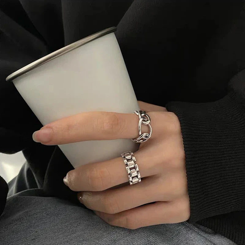 VENTFILLE 925 Sterling Silver Finger Rings New Fashion Creative Cross Hollow Chain Geometric Party Jewelry Gifts Vera Lux