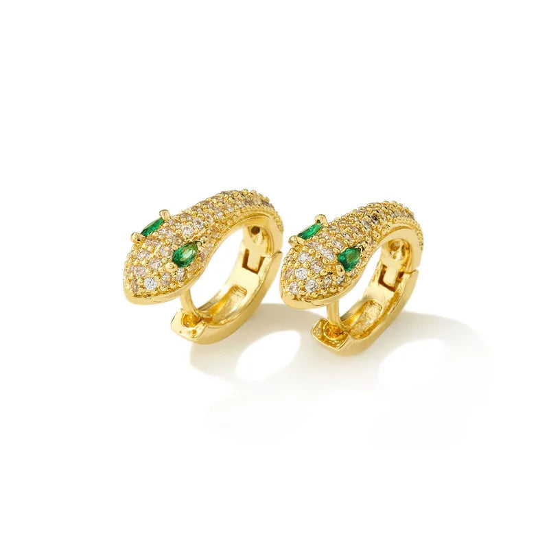 High Quality Colorful Crystal Zirconia Snake Earrings Punk Style Gold Color Small Hoop Earrings Jewelry Vera Lux