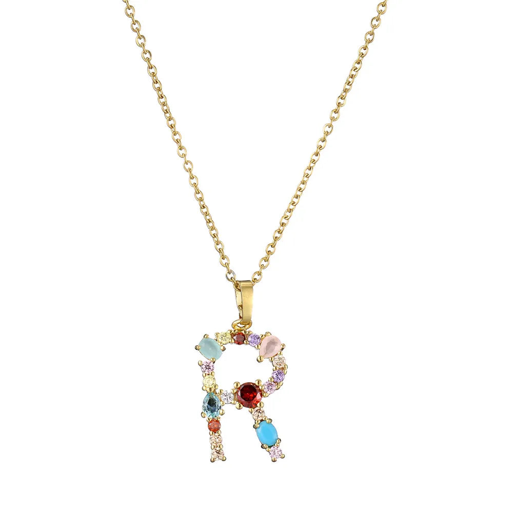 2024 New Hot Colourful Crystal AAA CZ 26 Capital Letters Pendant Necklace For Women Girl Gold Color Copper Initial Name Jewelry Vera Lux