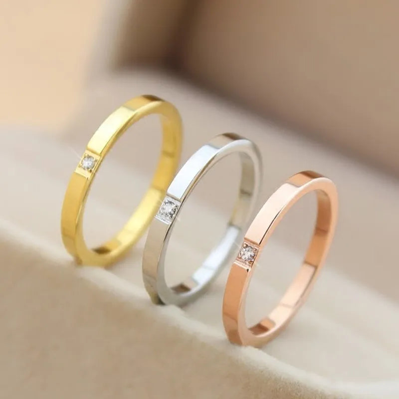 2mm Thin Stackable Ring Stainless Steel Single CZ Wedding Band for Women Girl Size 3-10 Vera Lux