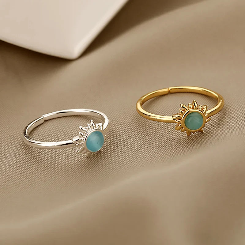 Stainless Steel Opal Finger Rings For Women Fashion Adjustable Couple Geometric Ring Handmade Aesthetic Jewelry Gift Anillos Vera Lux