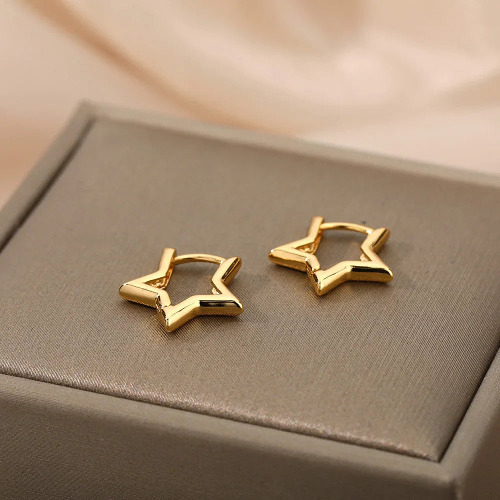 Geometric Star Earrings For Women Stainless Steel Star Hoop Earring Girl Jewelry Gift Charm Hypoallergenic Accessories Brincos Vera Lux