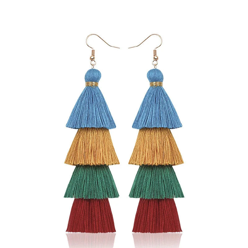 Bohemian 4 Layered Tassel Earrings For Women Ethnic Long Fringe Multi color Statement Dangle Earring GirlsFashion Jewelry Vera Lux