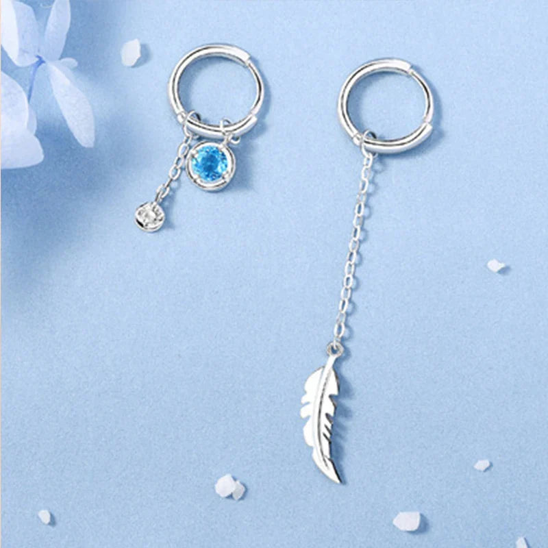 VENTFILLE 925 Sterling Silver Asymmetric Feather Earrings White Moonstone Pendant Earrings Ladies Gifts Handmade Jewelry Vera Lux