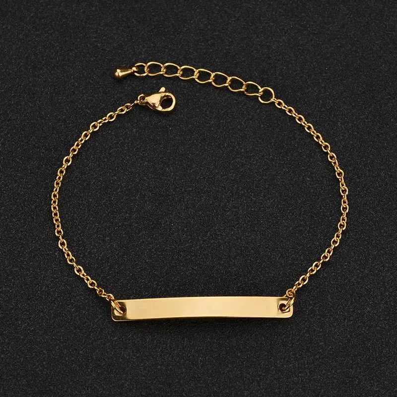 Akizoom Punk Engrave Name Custom Bracelets Gold Color Stainless Steel Thick Hand Chain Customized Couple Men Women Jewelry Gift Vera Lux