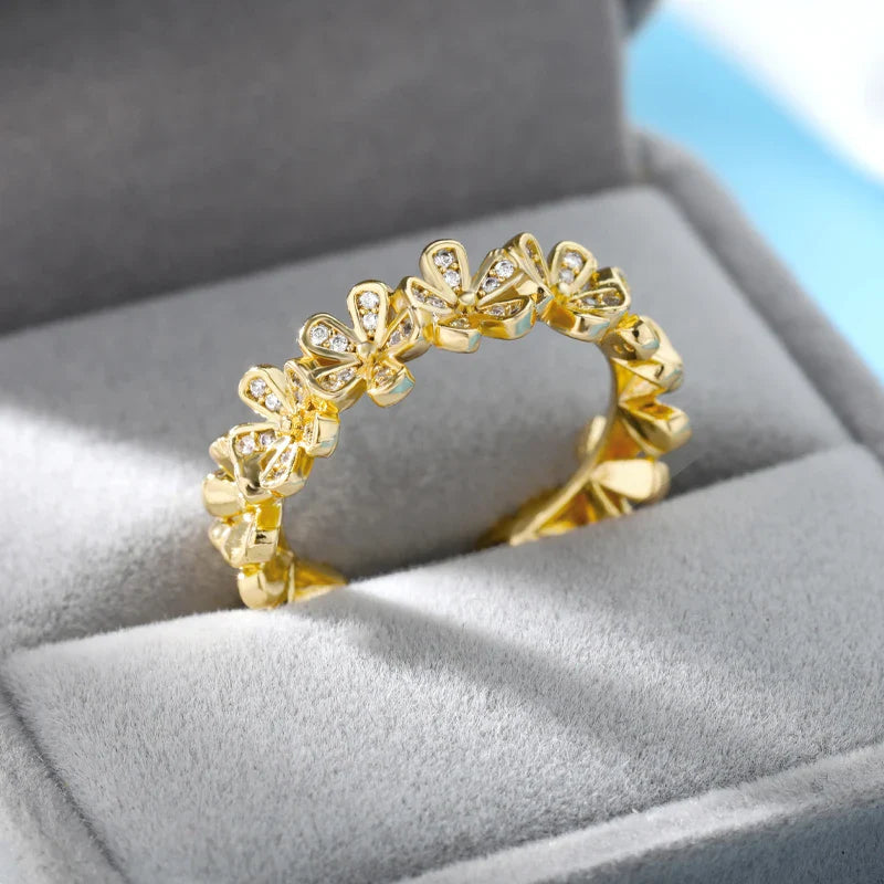 Ladies Flower Open Rings For Women Stainless Steel Cubic Zircon Flower Open Adjustable Ring Jewelry Students Girl Gift Vera Lux