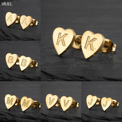 100% Stainless Steel A-Z Initial Earrings for Women Girls Personalize Letter Name Heart Stud Earring Family Jewelry Best Gifts Vera Lux