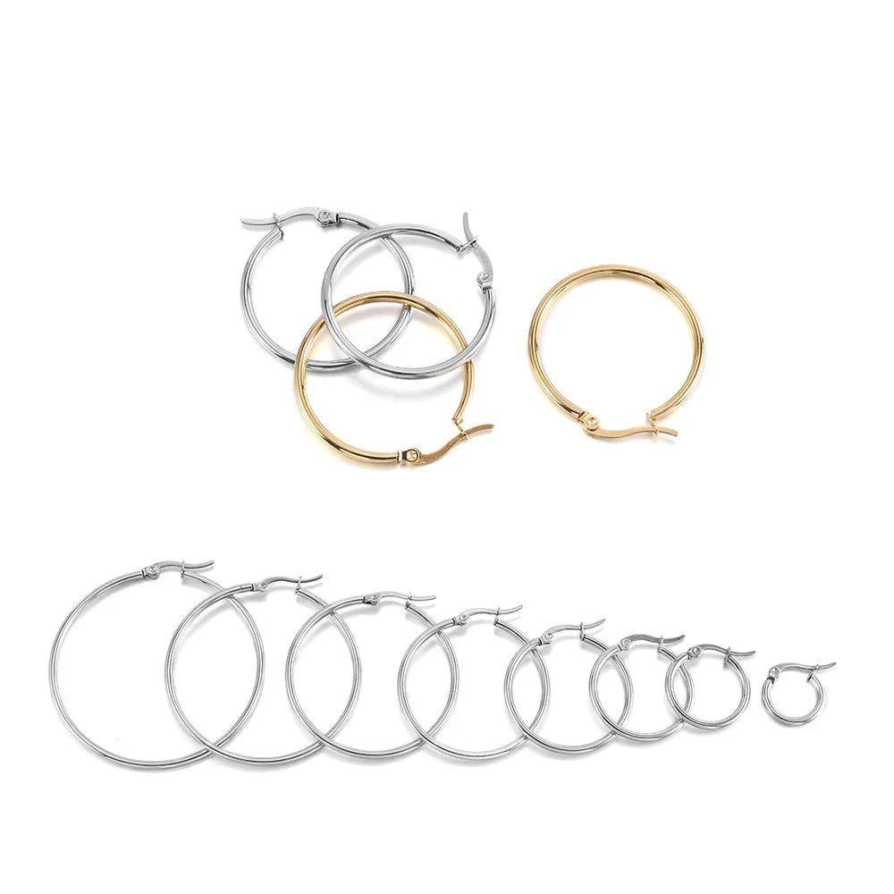 10pcs Black Open Earrings Circle Stainless Steel Earring Hooks 15-50mm Loop Base Ear Ring for DIY Jewelry Making Findings Vera Lux