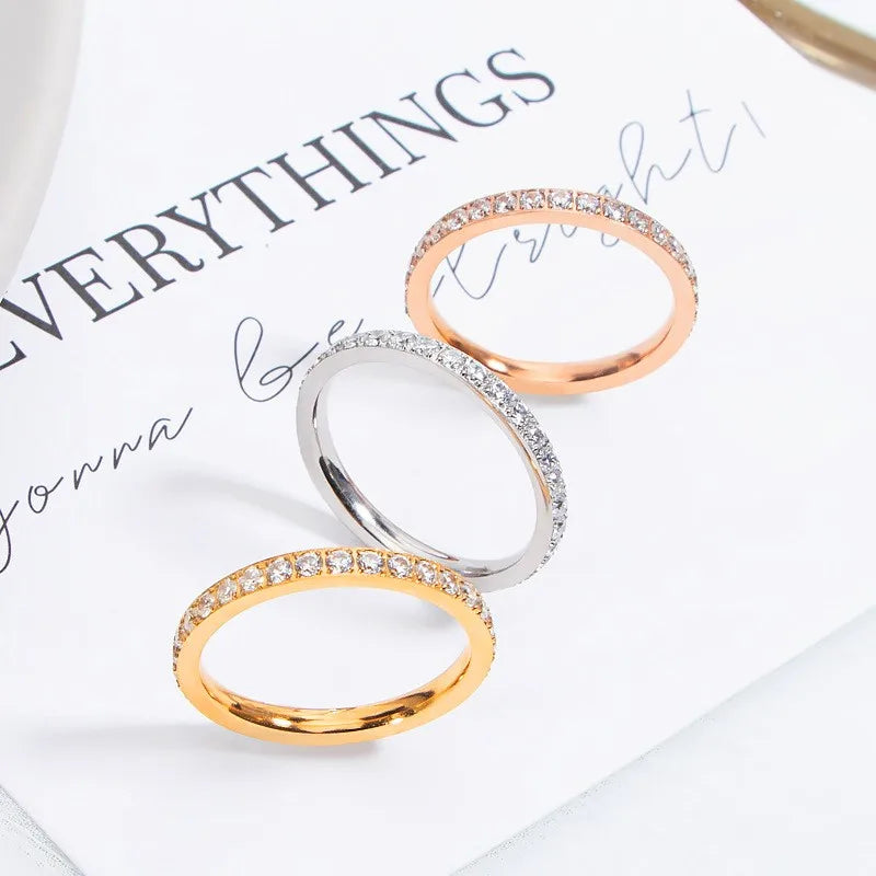 2mm Stainless Steel Stackable CZ Eternity Ring Wedding Band for Women Girl Size 5-10 Vera Lux