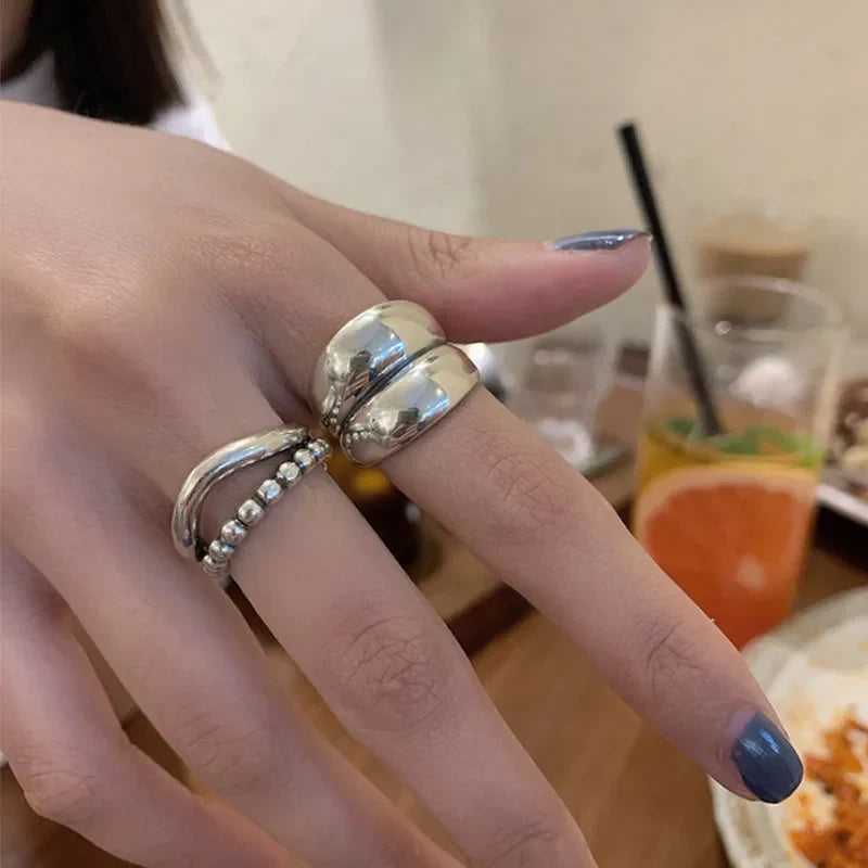VENTFILLE 925 Silver New Thick Simple Wave Light-shaped Solid Double-layer Rings Trendy Couple Ring Female Gift Vera Lux