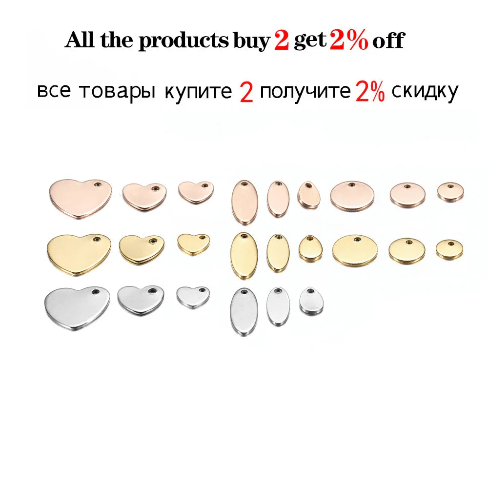 10-50Pcs Gold Stainless Steel Customized Dog Tag Heart-Shaped Oval Blanks Charm Pendant Charms For DIY Jewelry Making Supplies Vera Lux
