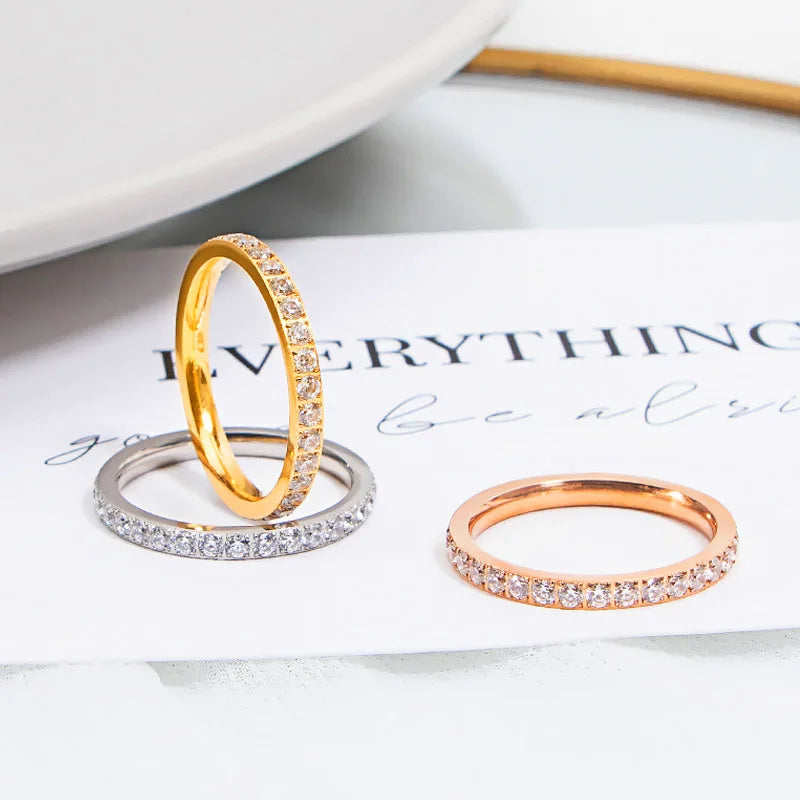 2mm Stainless Steel Stackable CZ Eternity Ring Wedding Band for Women Girl Size 5-10 Vera Lux