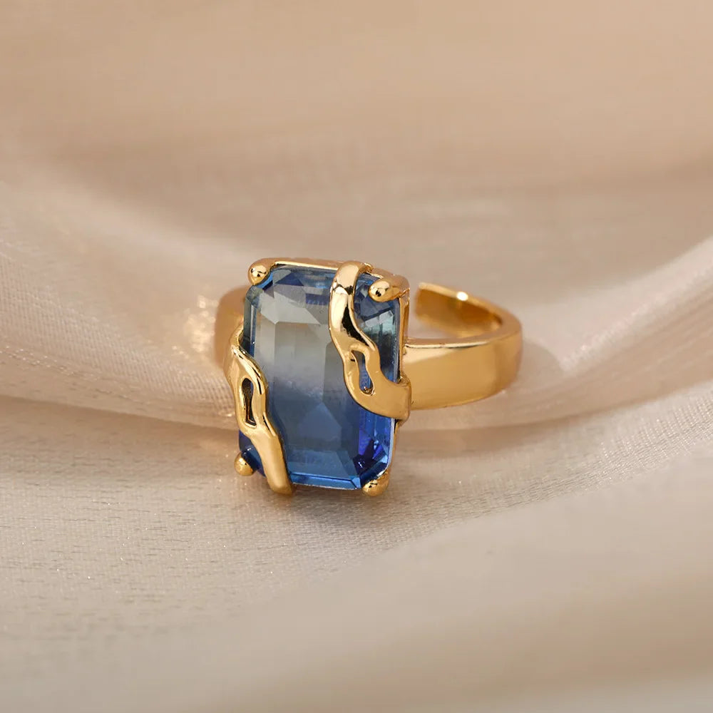 Minimalist Zircon Blue Crystal Stone Rings For Women Stainless Steel Cubic Zirconia Square Geometry Ring Party Jewelry Gift Vera Lux