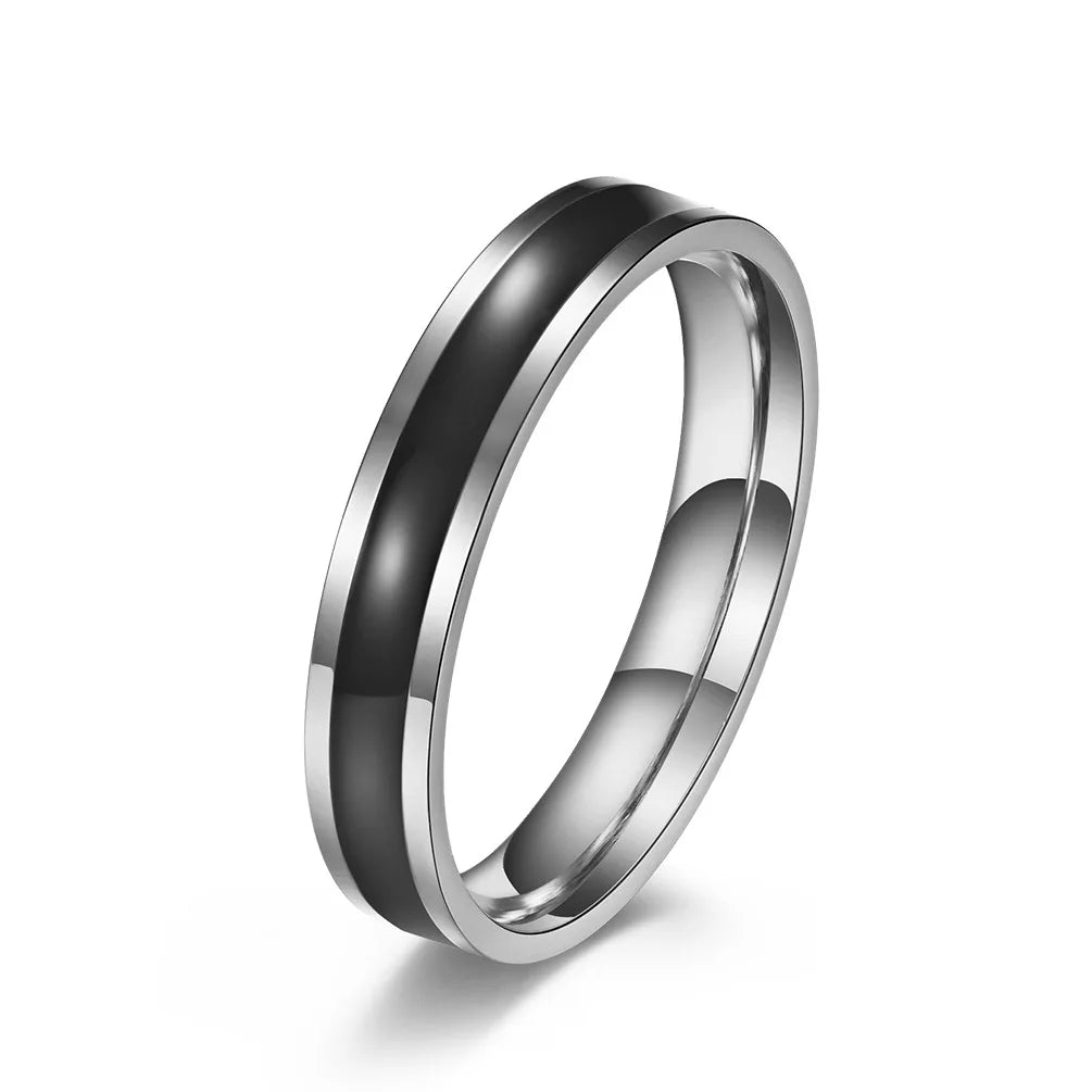 4mm Stainless Steel Black/White Enamel Wedding Band Ring for Women Girl Size 3-10 Vera Lux