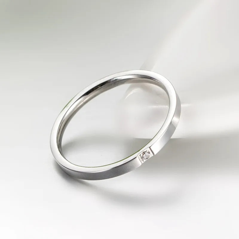 2mm Thin Stackable Ring Stainless Steel Single CZ Wedding Band for Women Girl Size 3-10 Vera Lux