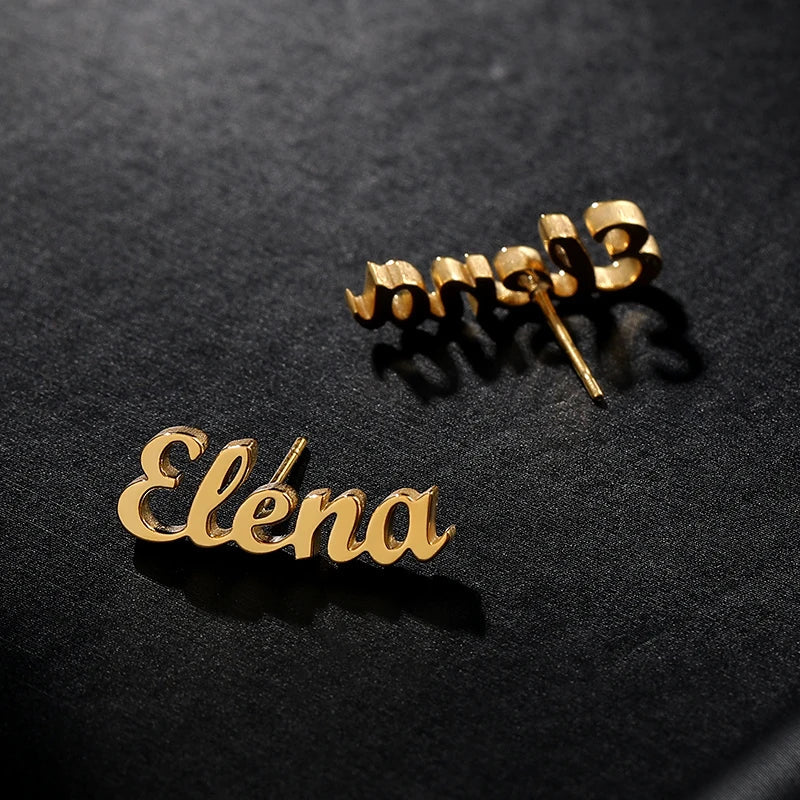 Custom Name Stud Earrings For Women Stainless Steel Earrings Any Pattern For Best Friend Girls Jewelry aretes de mujer Vera Lux