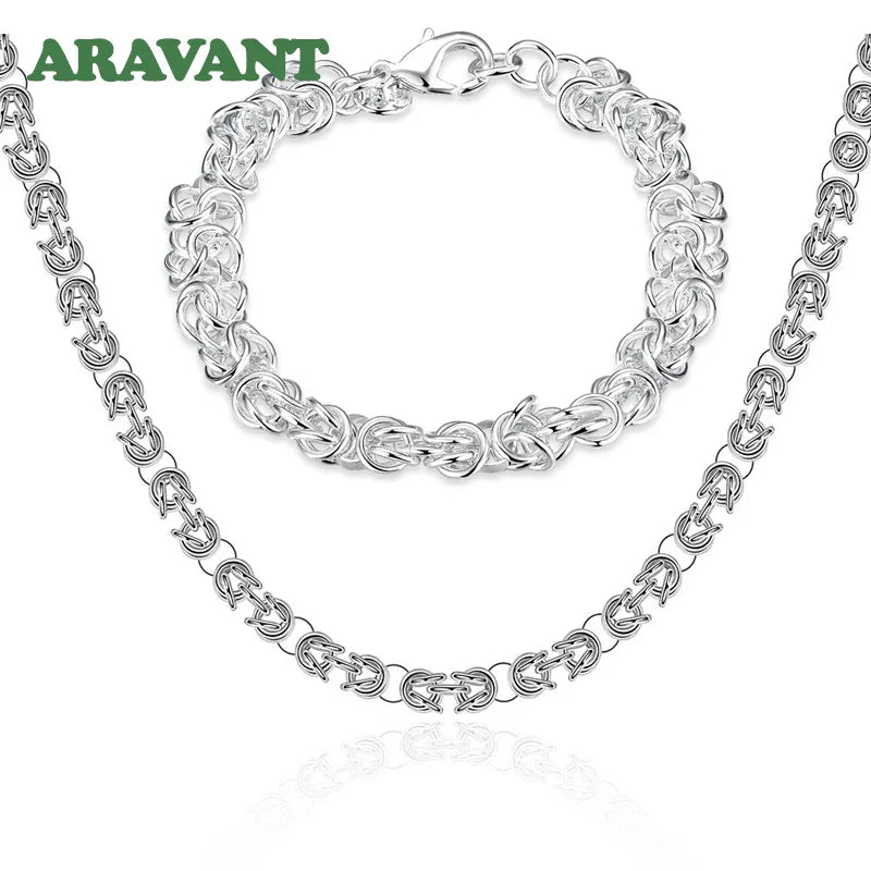 Aravant 925 Silver 7mm Link Chain Necklace Bracelet Set For Women Fashion Jewelry Vera Lux