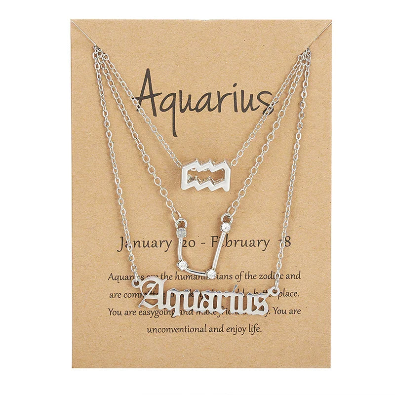 3Pcs/set 12 Zodiac Sign Necklace For Women 12 Constellation Pendant Chain Choker Birthday Jewelry With Cardboard Card Vera Lux