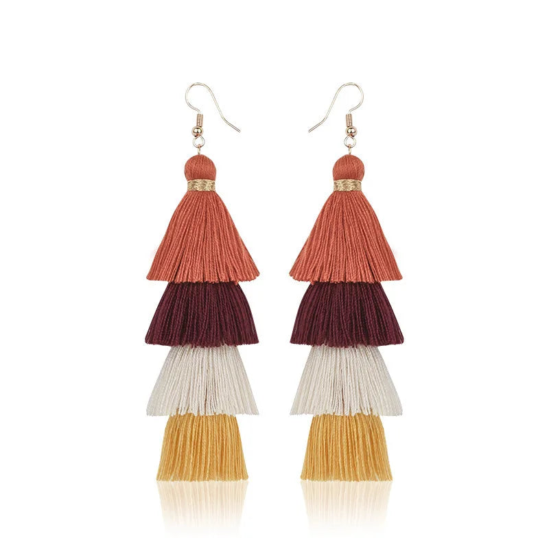 Bohemian 4 Layered Tassel Earrings For Women Ethnic Long Fringe Multi color Statement Dangle Earring GirlsFashion Jewelry Vera Lux