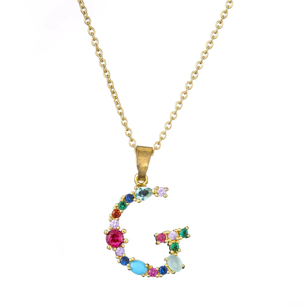 2024 New Hot Colourful Crystal AAA CZ 26 Capital Letters Pendant Necklace For Women Girl Gold Color Copper Initial Name Jewelry Vera Lux
