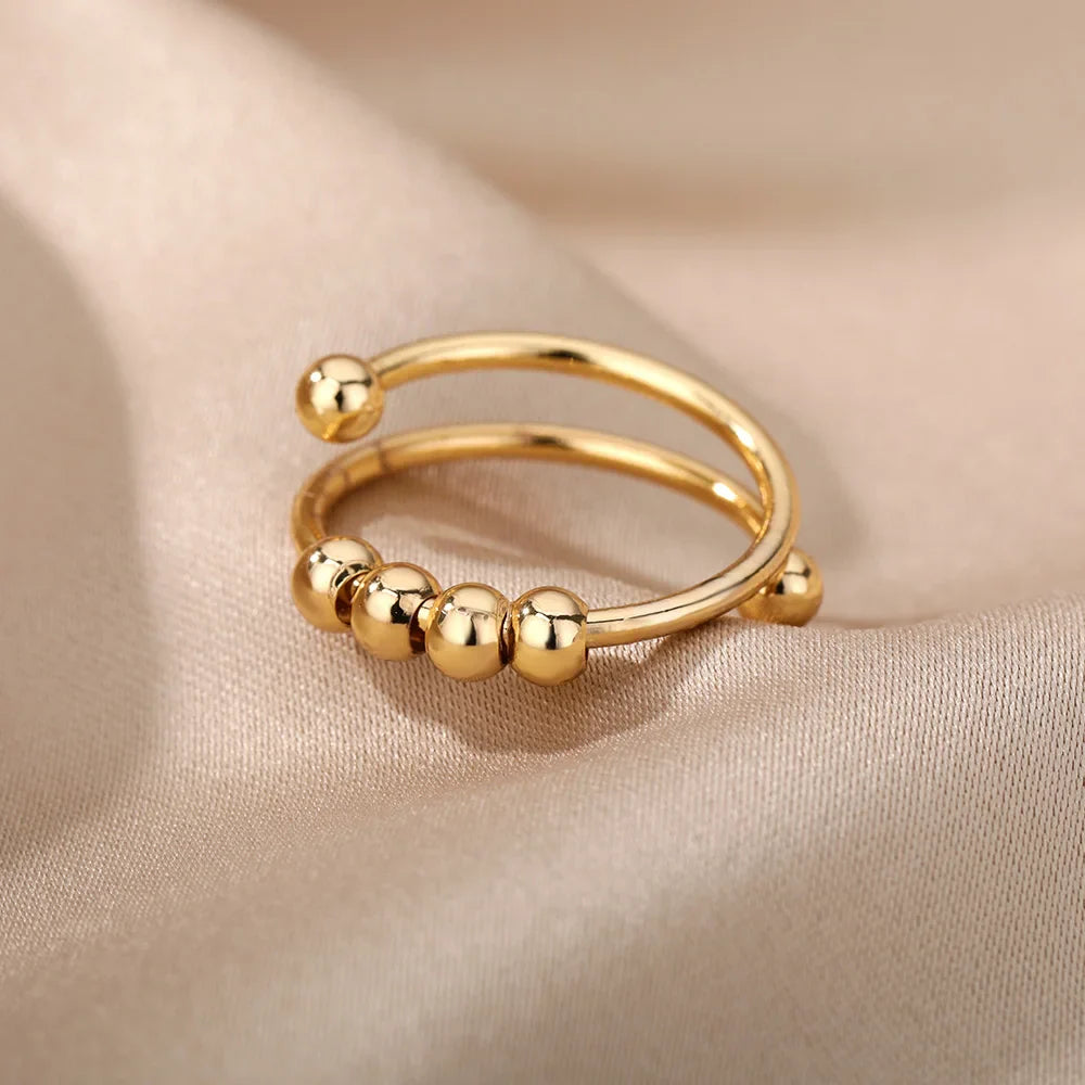 Vintage Beads Rings Finger for Women Rotate Freely Anti Stress Anxiety Single Ring Coil Spiral Beads Rotate Jewlery Gift Femme Vera Lux