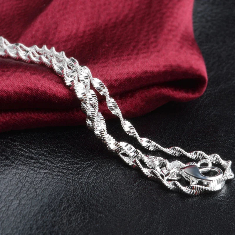 Aravant 925 Silver 2MM Twisted Water Wave Chain Link Necklaces For Women Girls Jewelry Vera Lux