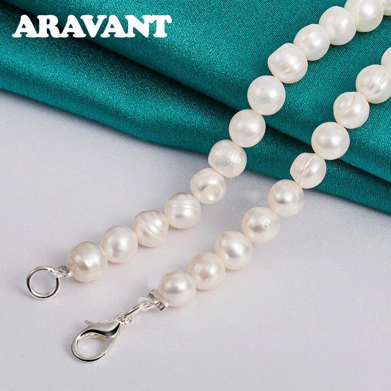 Aravant 925 Silver Freshwater Pearl Necklaces Chain For Women Wedding Fashion Jewelry Vera Lux