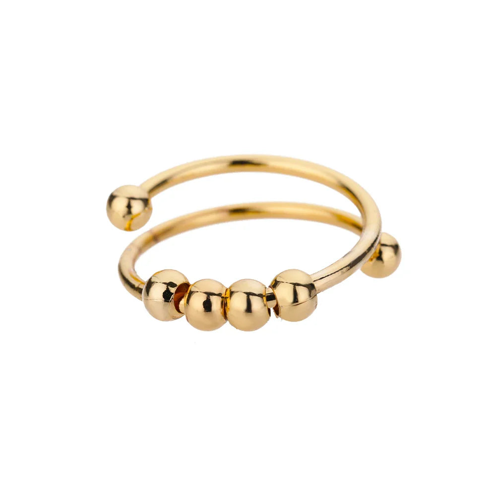 Vintage Beads Rings Finger for Women Rotate Freely Anti Stress Anxiety Single Ring Coil Spiral Beads Rotate Jewlery Gift Femme Vera Lux