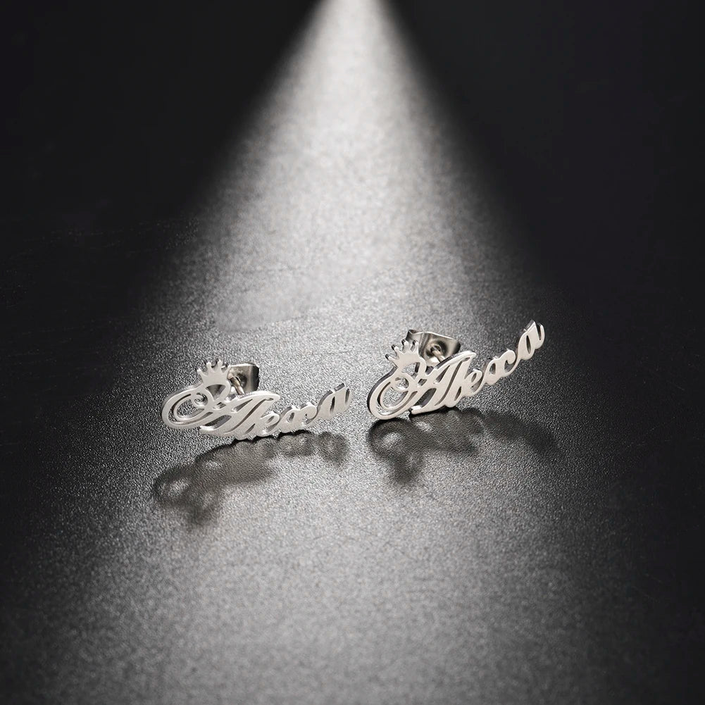 Sipuris Custom Name Logo Stud Earrings Stainless Steel Personalized Initial Nameplate Fashion Jewelry For Women Weddings Gifts Vera Lux