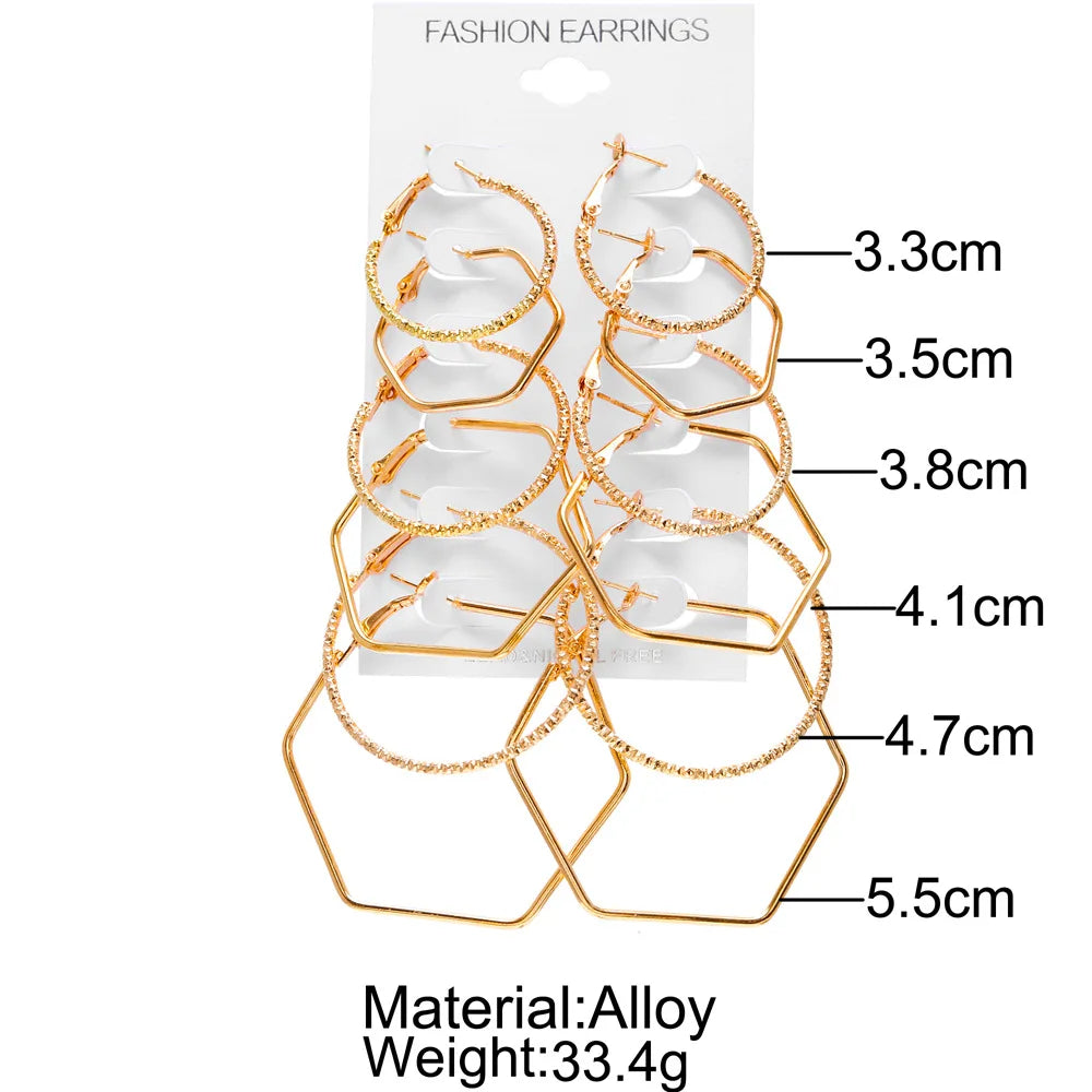 Fashion Hyperbolic Hoop Earrings Set For Women Gold Silver Color Small Big Polygon Circle Earring Female Trendy Jewelry Gift Vera Lux