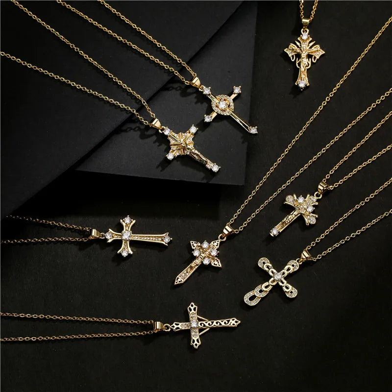 NEWBUY Gold Color Jesus Cross Pendant Stainless Steel Chain Necklace For Women Men Classic Design Christain Jewelry Gift Vera Lux