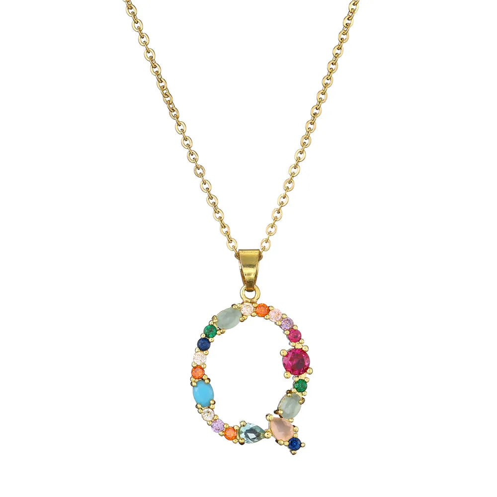 2024 New Hot Colourful Crystal AAA CZ 26 Capital Letters Pendant Necklace For Women Girl Gold Color Copper Initial Name Jewelry Vera Lux