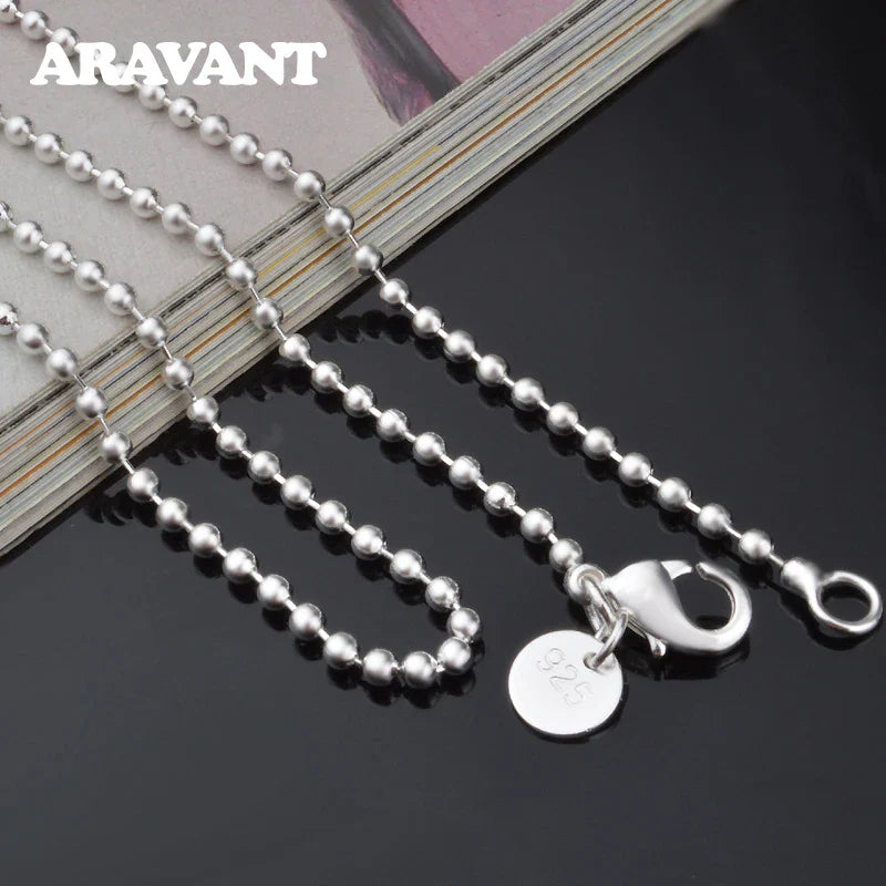 Aravant 925 Silver 2MM Bead Chain Necklace For Women Fashion Jewelry Gifts Vera Lux