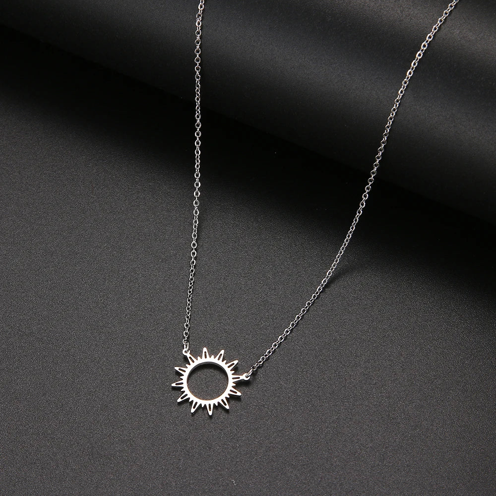 DOTIFI 316L Stainless Steel Necklace Best Circle Irregular Sun Hollow Out Round Pendant Necklaces For Women Jewelry Gifts Vera Lux
