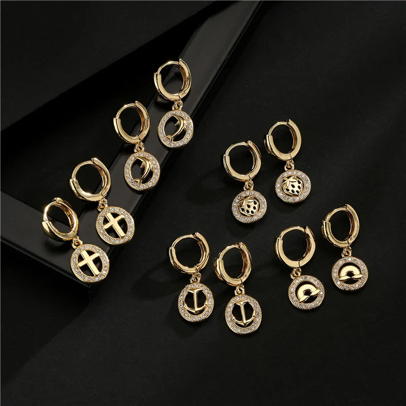 NEWBUY Fashion Gold Color Copper Geometric Earrings Luxury CZ Elephant Charm Dangle Earring Female Party Jewelry Accessories Vera Lux