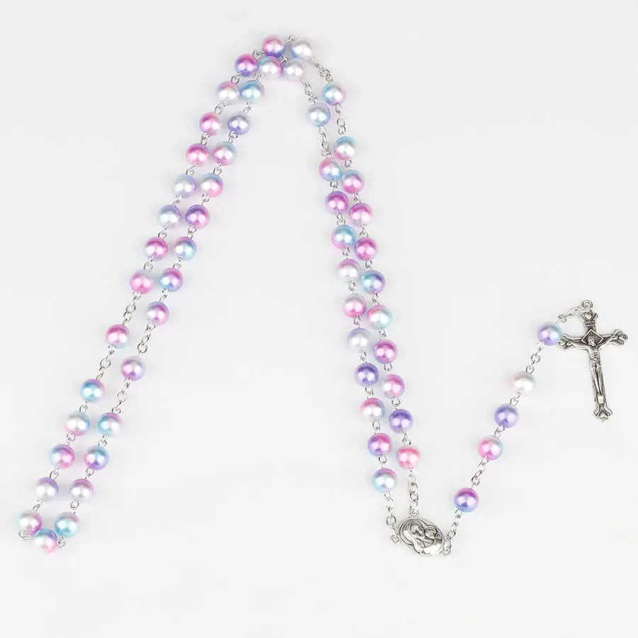 12 colors Religion Rosary necklace For Women Christian Virgin Mary Jesus Cross pendant Long beads chains Fashion Jewelry Gift Vera Lux