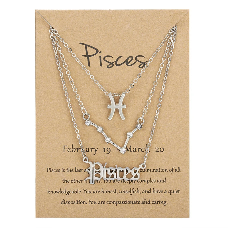 3Pcs/set 12 Zodiac Sign Necklace For Women 12 Constellation Pendant Chain Choker Birthday Jewelry With Cardboard Card Vera Lux