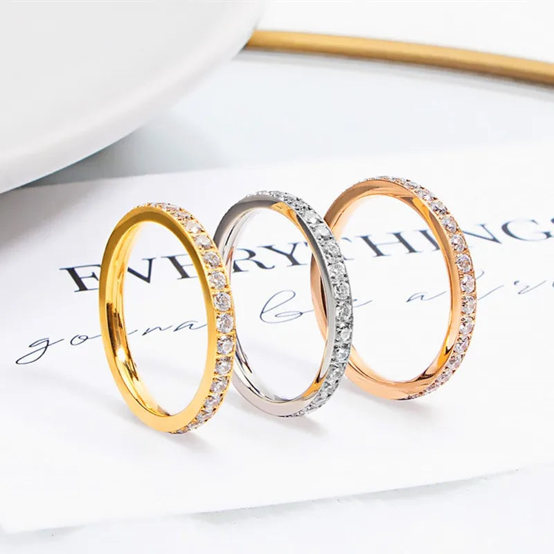 2mm Stainless Steel Stackable CZ Eternity Ring Wedding Band for Women Girl Size 5-10 Vera Lux