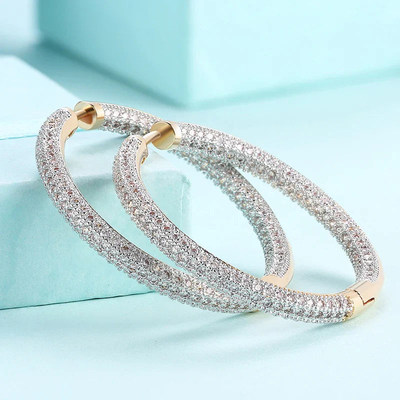 925 Silver 34mm 18K Gold Circle Hoop Earrings For Women Fashion Wedding Jewelry Vera Lux