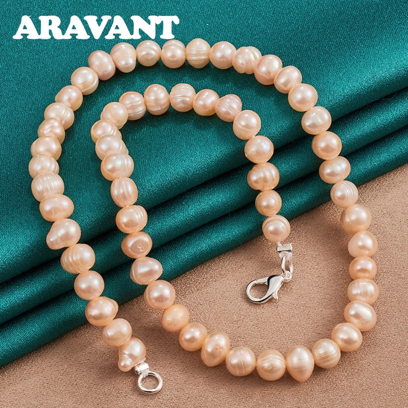 Aravant 925 Silver Freshwater Pearl Necklaces Chain For Women Wedding Fashion Jewelry Vera Lux