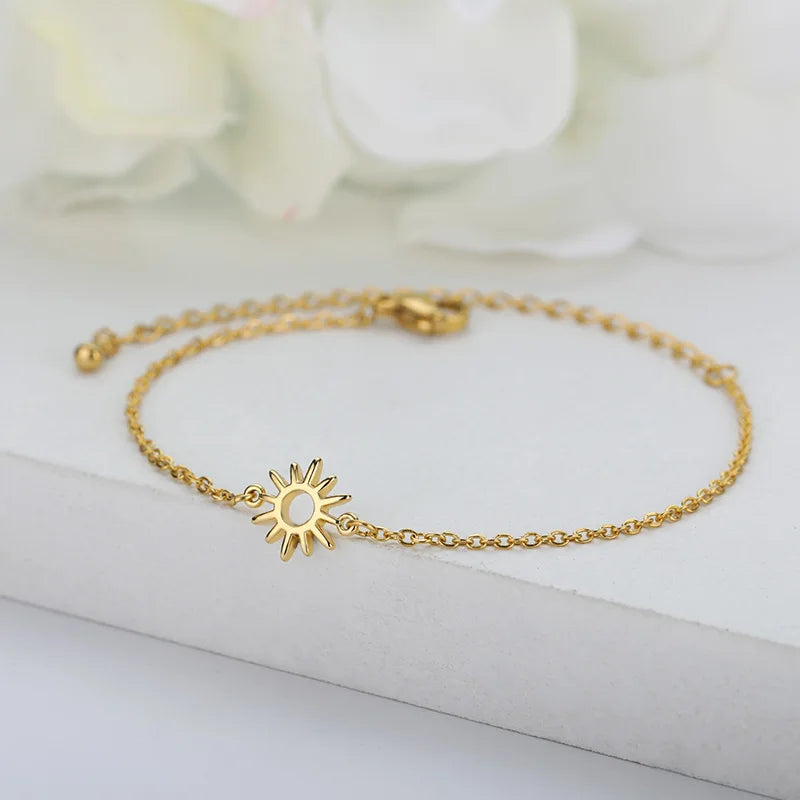 ICFTZWE Sun Hollow Bracelets For Women Stainless Steel Hand Chain Vintage Sunflower Anklet Boho Foot Jewelry Accessories Vera Lux
